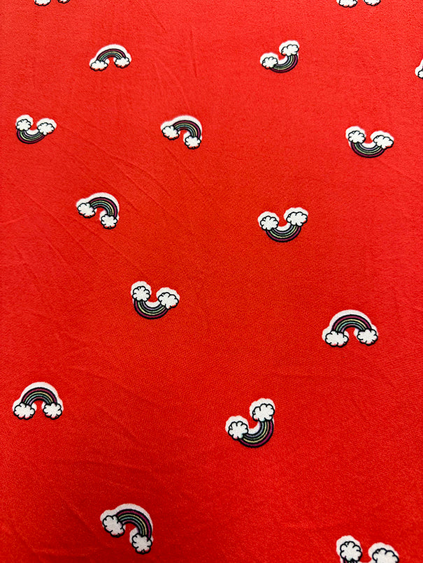 1 Yard Red Rainbow Double Brushed Jersey Knit Fabric 58 Inches Wide