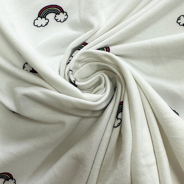 1 Yard White Rainbow Double Brushed Jersey Knit Fabric 58 Inches Wide