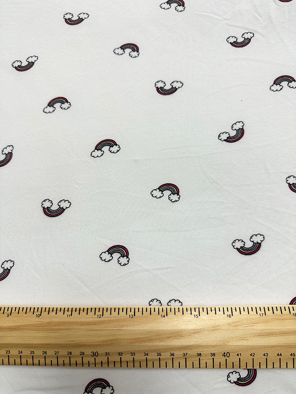 1 Yard White Rainbow Double Brushed Jersey Knit Fabric 58 Inches Wide