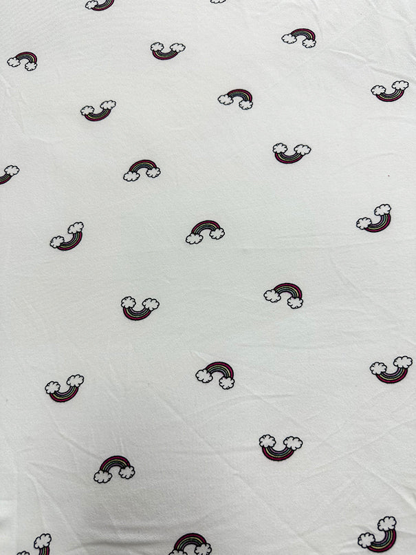 1 Yard White Rainbow Double Brushed Jersey Knit Fabric 58 Inches Wide