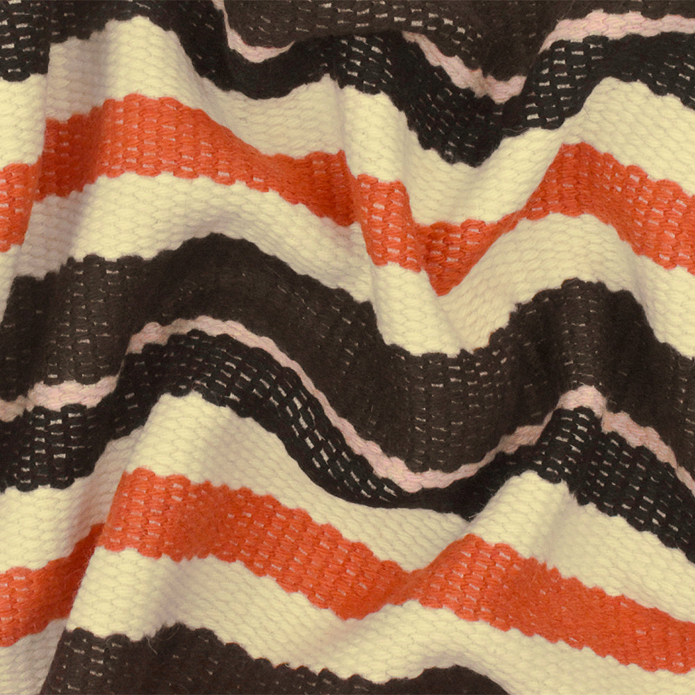 1 Yard Simple Orange Ivory Multi Stripe Dobby Woven Jacketing Fabric Coats 57 Inches Width