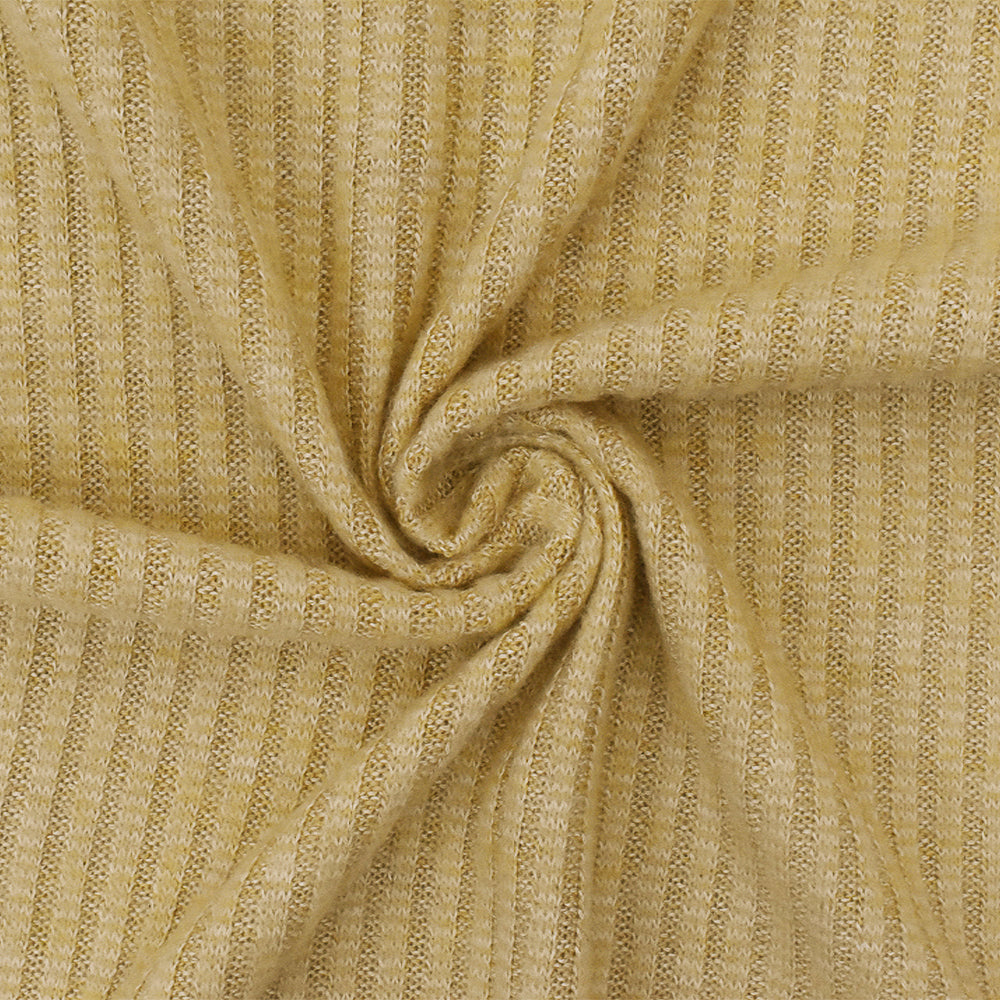1 Yard Toasty Beige White Stretch Poly Brushed 3 by 2 Rib Knit Fabric 57 Inches Wide