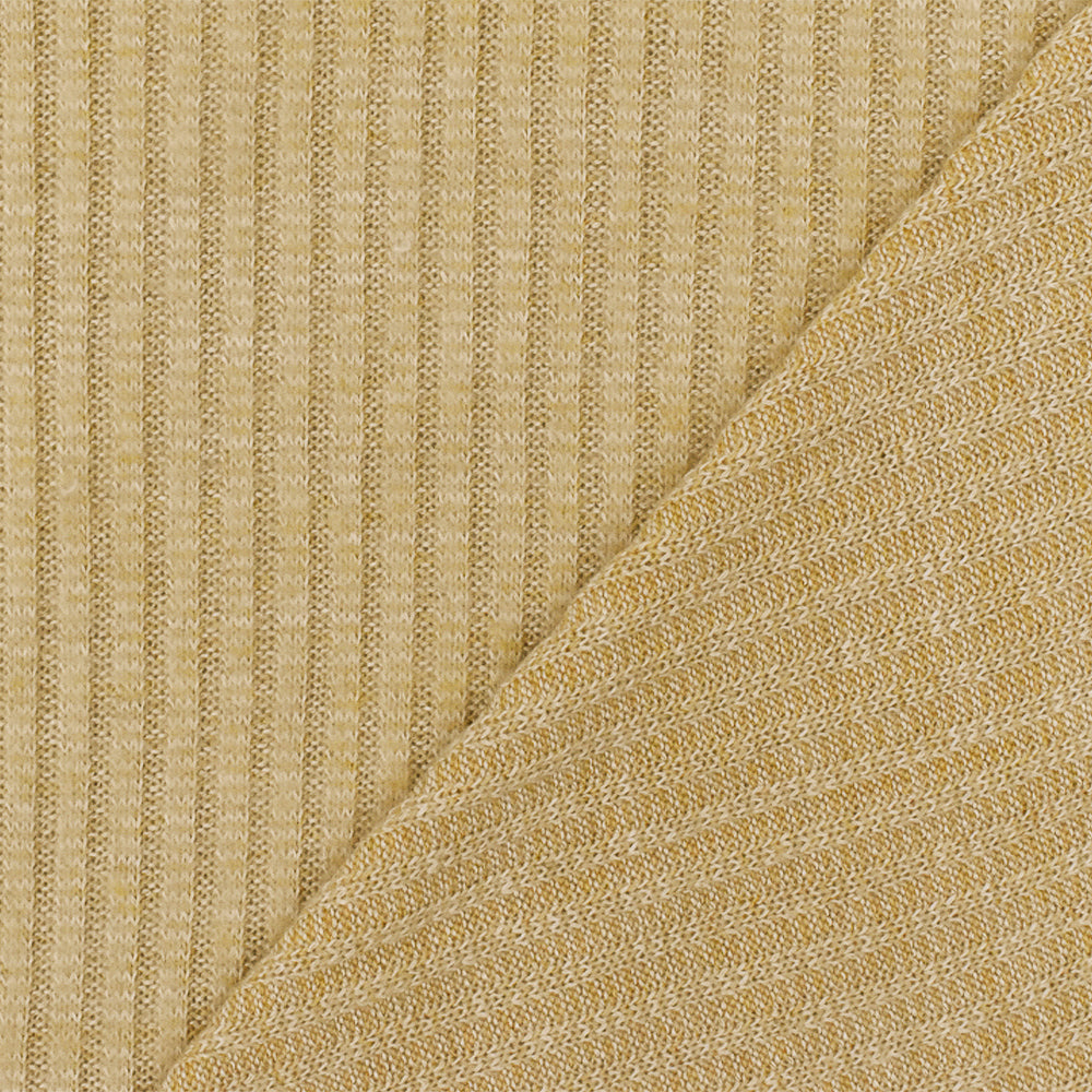 1 Yard Toasty Beige White Stretch Poly Brushed 3 by 2 Rib Knit Fabric 57 Inches Wide