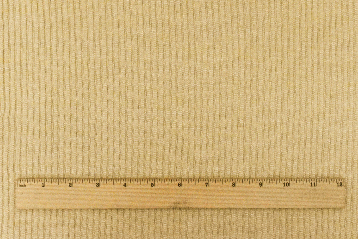 1 Yard Toasty Beige White Stretch Poly Brushed 3 by 2 Rib Knit Fabric 57 Inches Wide