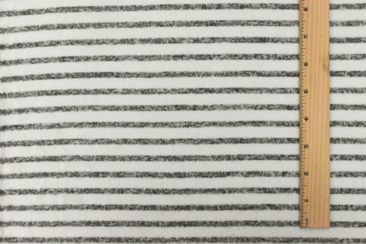 1 Yard Snow White Gray Stripe Stretch Rayon Brushed Jersey Knit Fabric 58 Inches Wide