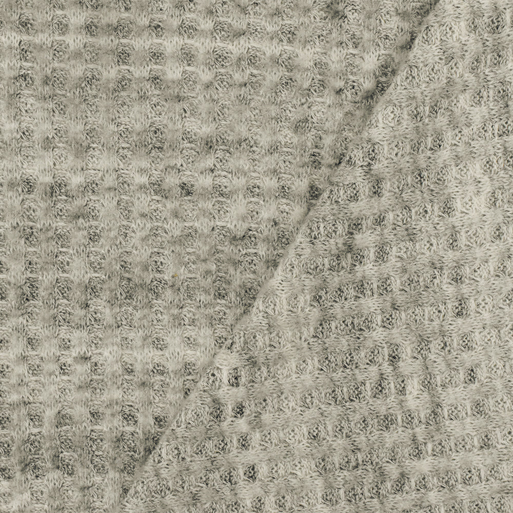 1 Yard Old Ivory Black Texture Stretch Brushed Thermal Knit Fabric 53 Inches Wide