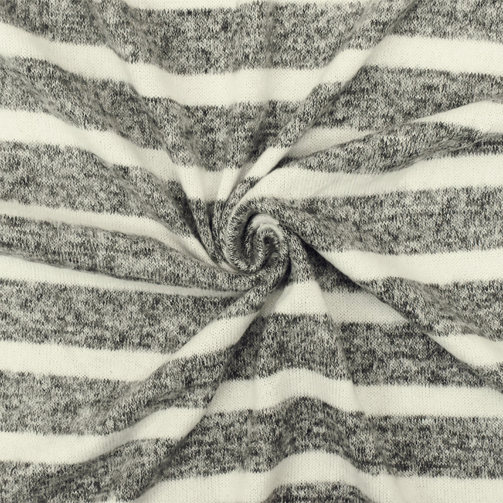 1 Yard Off Black, & Ivory Stripe Brushed Jersey Knit Soft Stretch Fabric for Activewear, 57" Wide