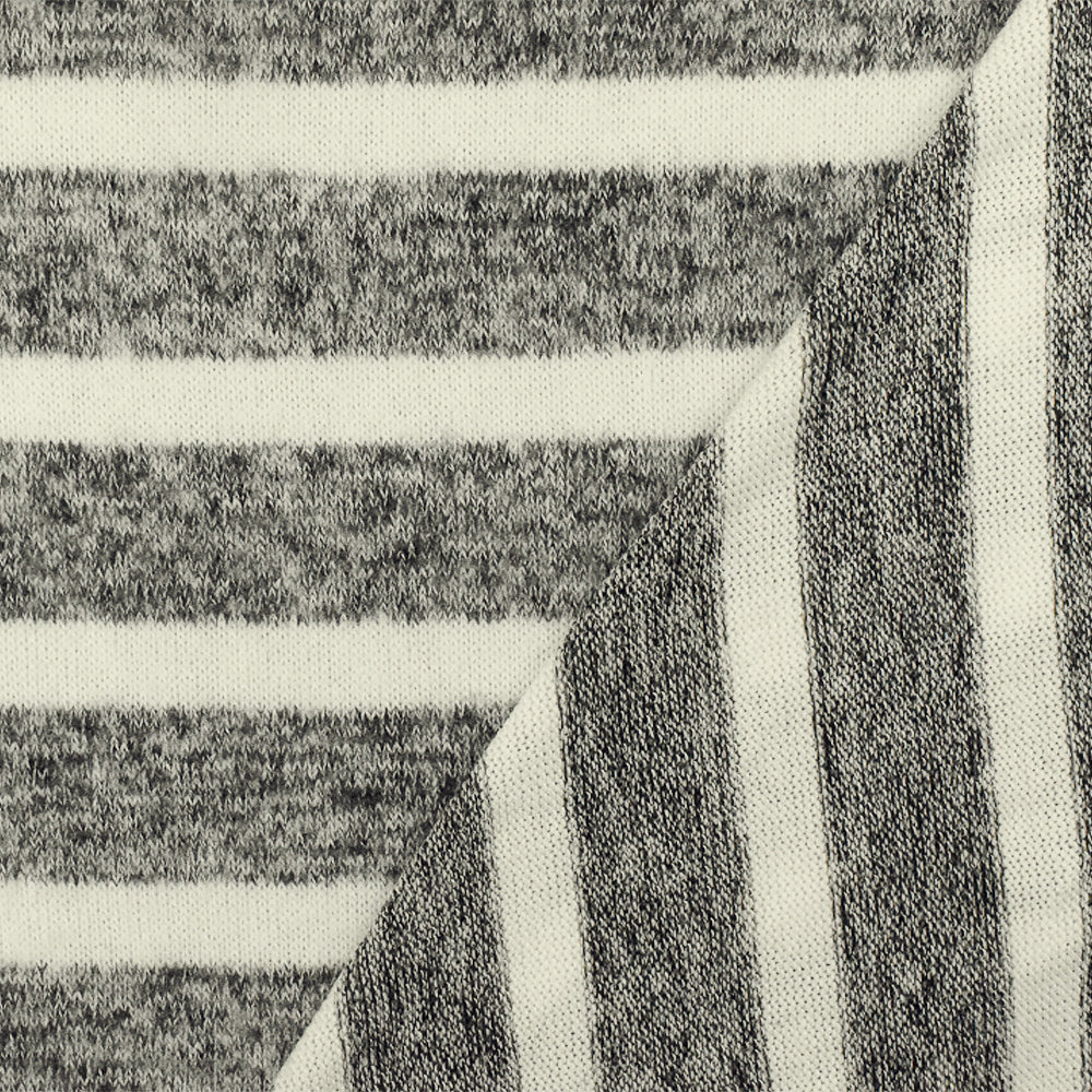 1 Yard Off Black, & Ivory Stripe Brushed Jersey Knit Soft Stretch Fabric for Activewear, 57" Wide