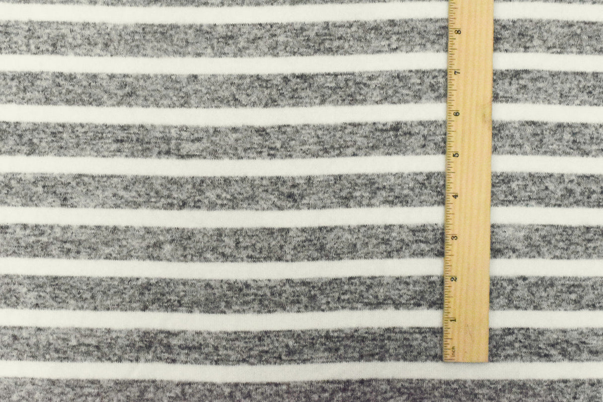 1 Yard Off Black, & Ivory Stripe Brushed Jersey Knit Soft Stretch Fabric for Activewear, 57" Wide