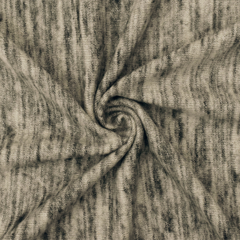 1 Yard Old Beige, Gray & Black Slub Stretch Brushed Jersey Knit Fabric of Soft Hand, Good Drape ,55 Inches Wide