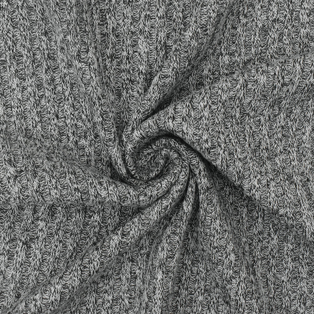 1 Yard Light Gray & Off Black Texture Stretch Rib Knit Fabric, 55 Inches Wide