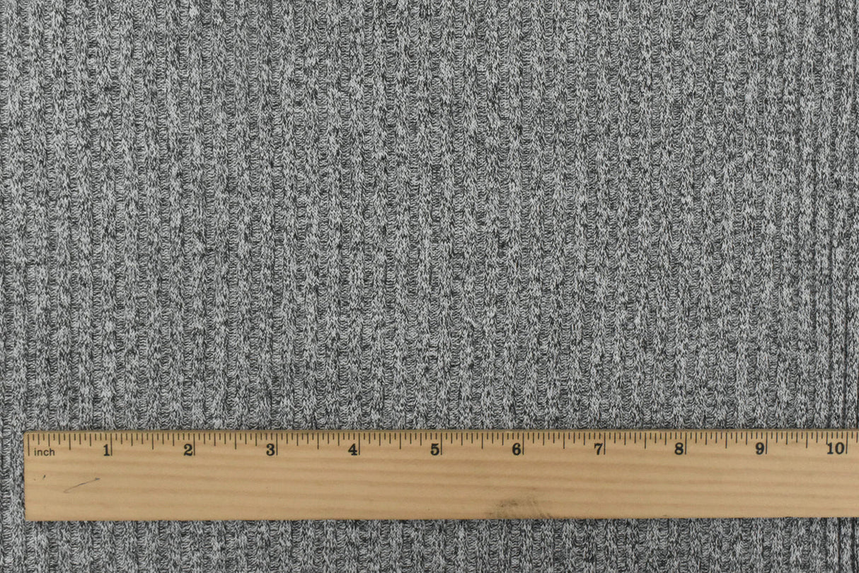 1 Yard Light Gray & Off Black Texture Stretch Rib Knit Fabric, 55 Inches Wide