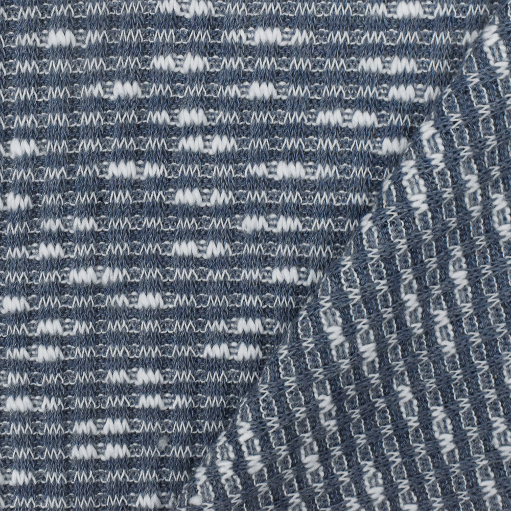 1 Yard of Dusty Navy & White Rib Knit Lightweight Textured Jersey for Activewear, 57" Width