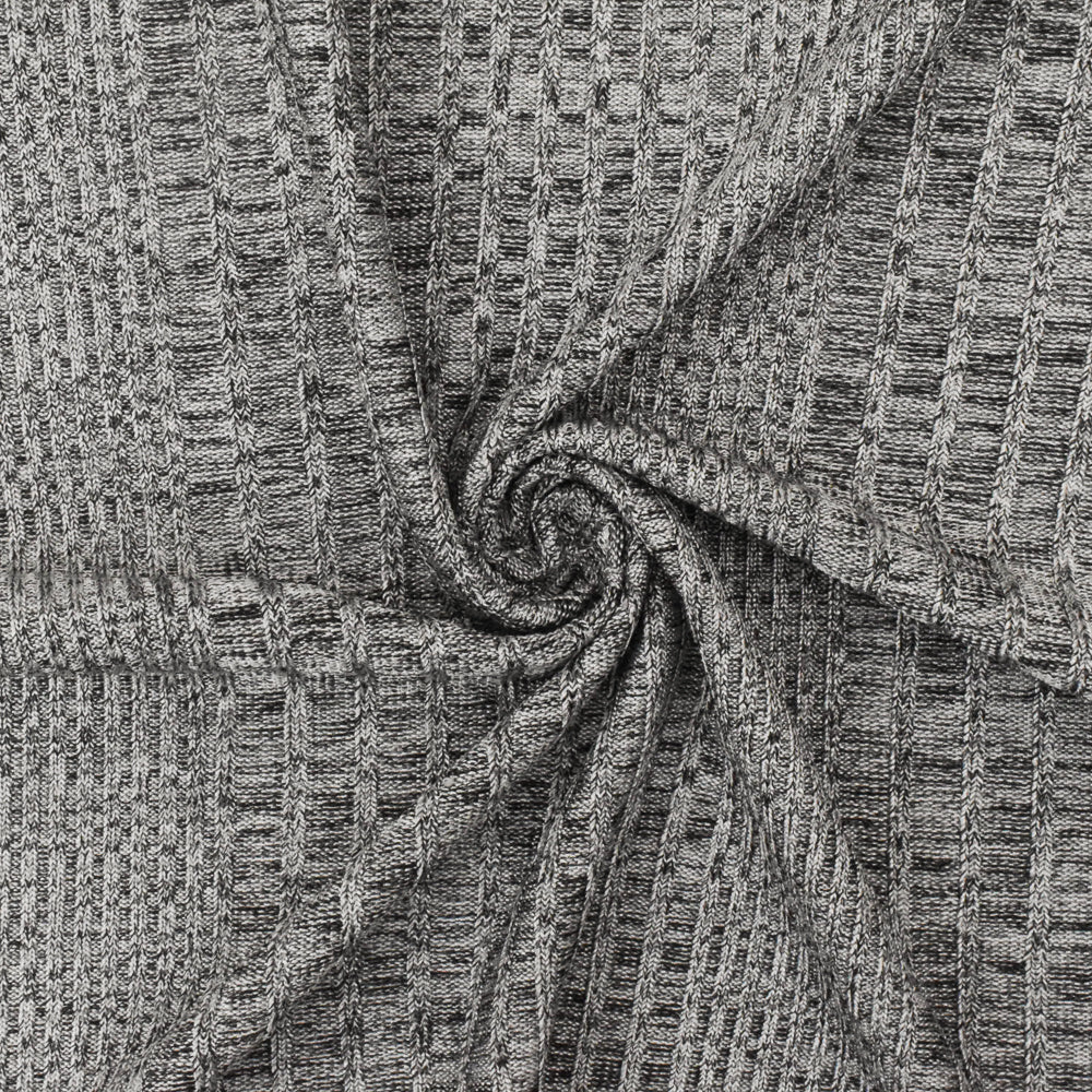 1 Yard Moon Silver & Black Texture Stretch Poly Rib Knit Fabric for Activewear, 66 Inches Wide