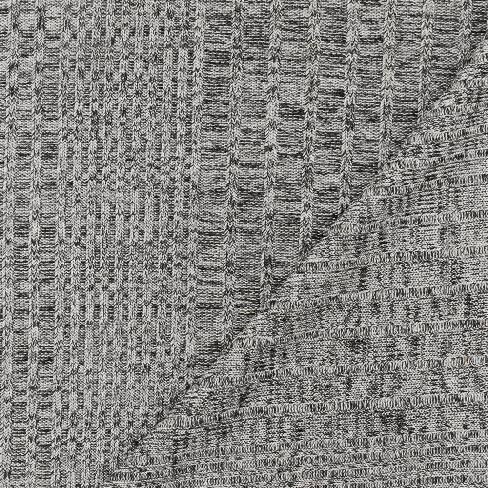 1 Yard Moon Silver & Black Texture Stretch Poly Rib Knit Fabric for Activewear, 66 Inches Wide