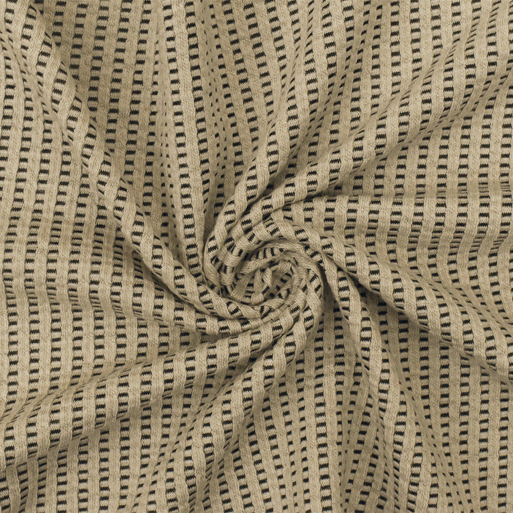 1 Yard Beige, Black & White Stripe Sweater Knit Textured Stretch Fabric for Apparel, 60" Wide