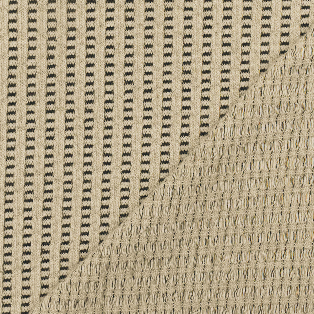1 Yard Beige, Black & White Stripe Sweater Knit Textured Stretch Fabric for Apparel, 60" Wide