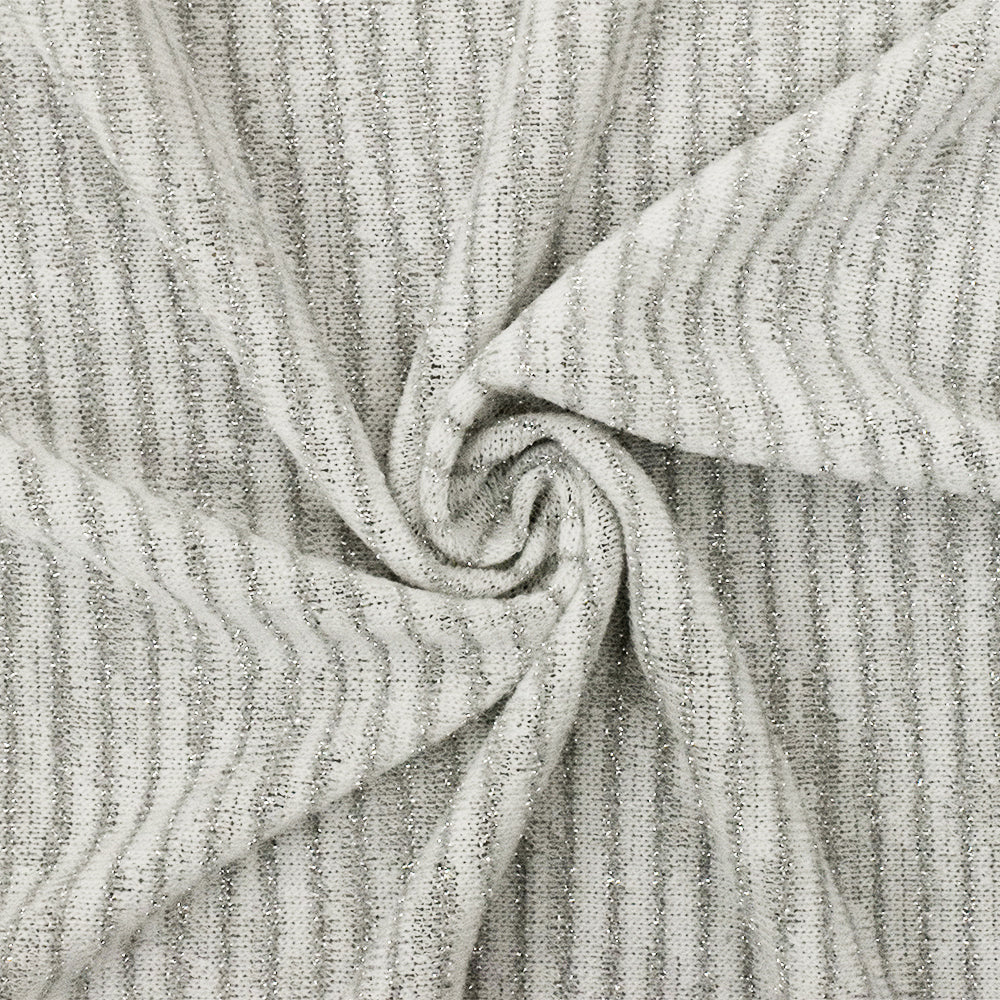 1 Yard Star Silver & White Metallic Stripe Stretch Poly Jersey Knit Fabric for Activewear, 61" Wide