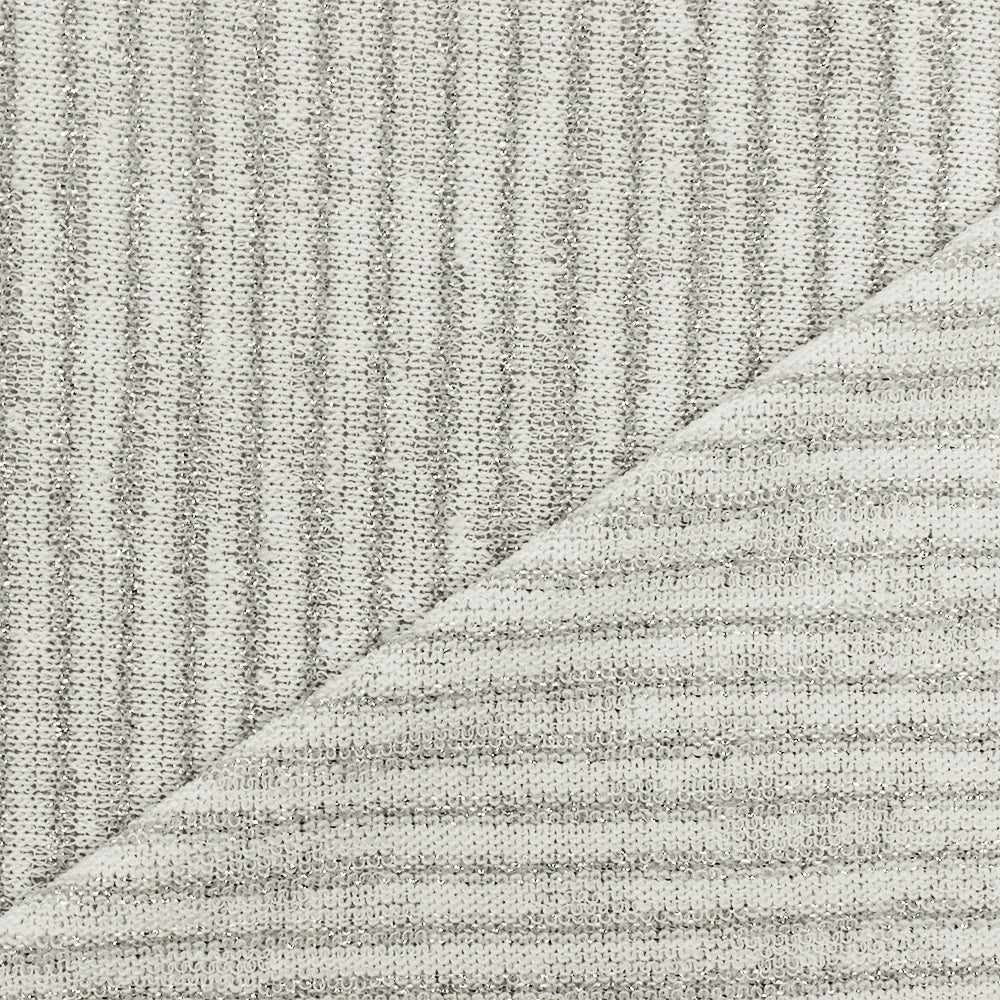 1 Yard Star Silver & White Metallic Stripe Stretch Poly Jersey Knit Fabric for Activewear, 61" Wide