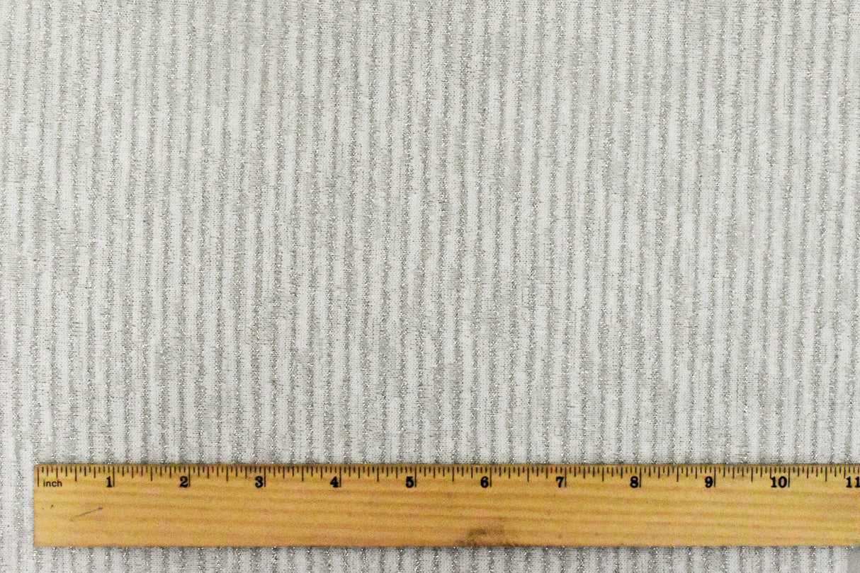 1 Yard Star Silver & White Metallic Stripe Stretch Poly Jersey Knit Fabric for Activewear, 61" Wide