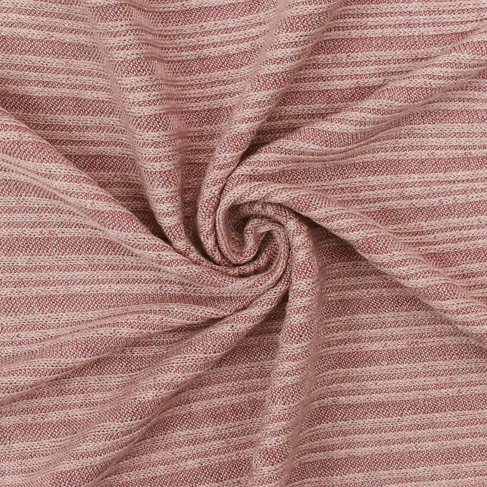 1 Yard Dusty Rose & White Textured Rib Knit Soft Horizontal Stretch Fabric for Apparel, 56" Wide