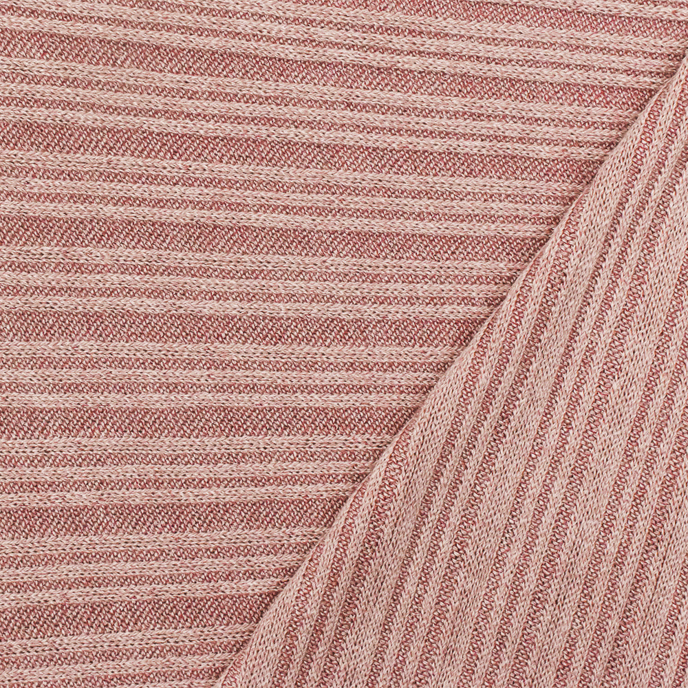 1 Yard Dusty Rose & White Textured Rib Knit Soft Horizontal Stretch Fabric for Apparel, 56" Wide