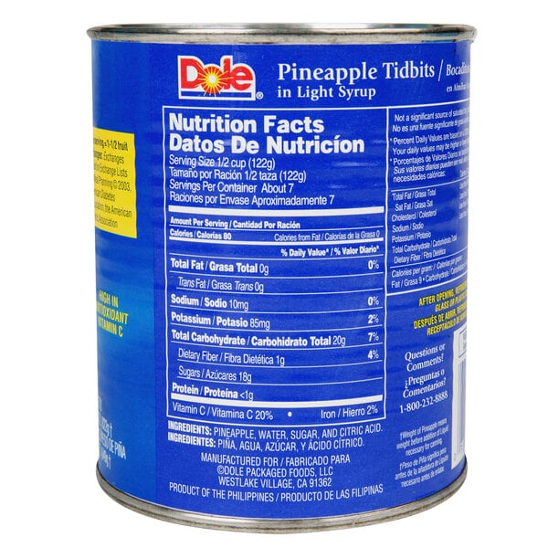 Dole 29 oz. Pineapple Tidbits in Light Syrup - 12/Case