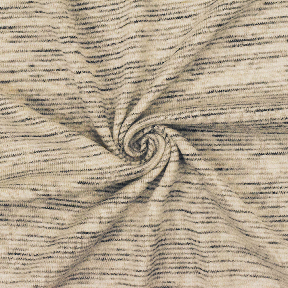 1 Yard Light Beige, Black & Multi Slub Striped Stretch Rib Knit Fabric , 60" Wide