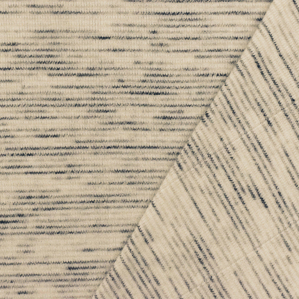 1 Yard Light Beige, Black & Multi Slub Striped Stretch Rib Knit Fabric , 60" Wide