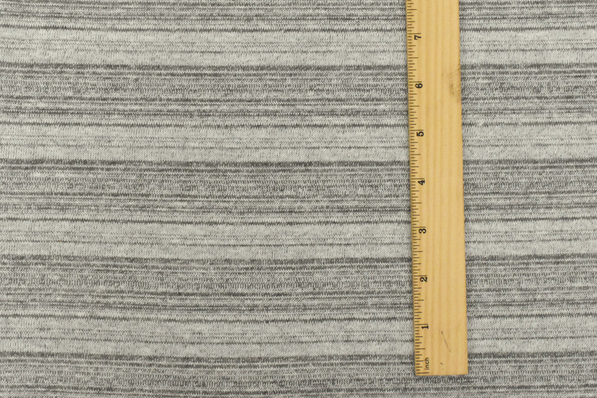 1 Yard Vintage, White & Gray Stripe Jersey Knit Textured Stretch Fabric for Apparel 56" Wide