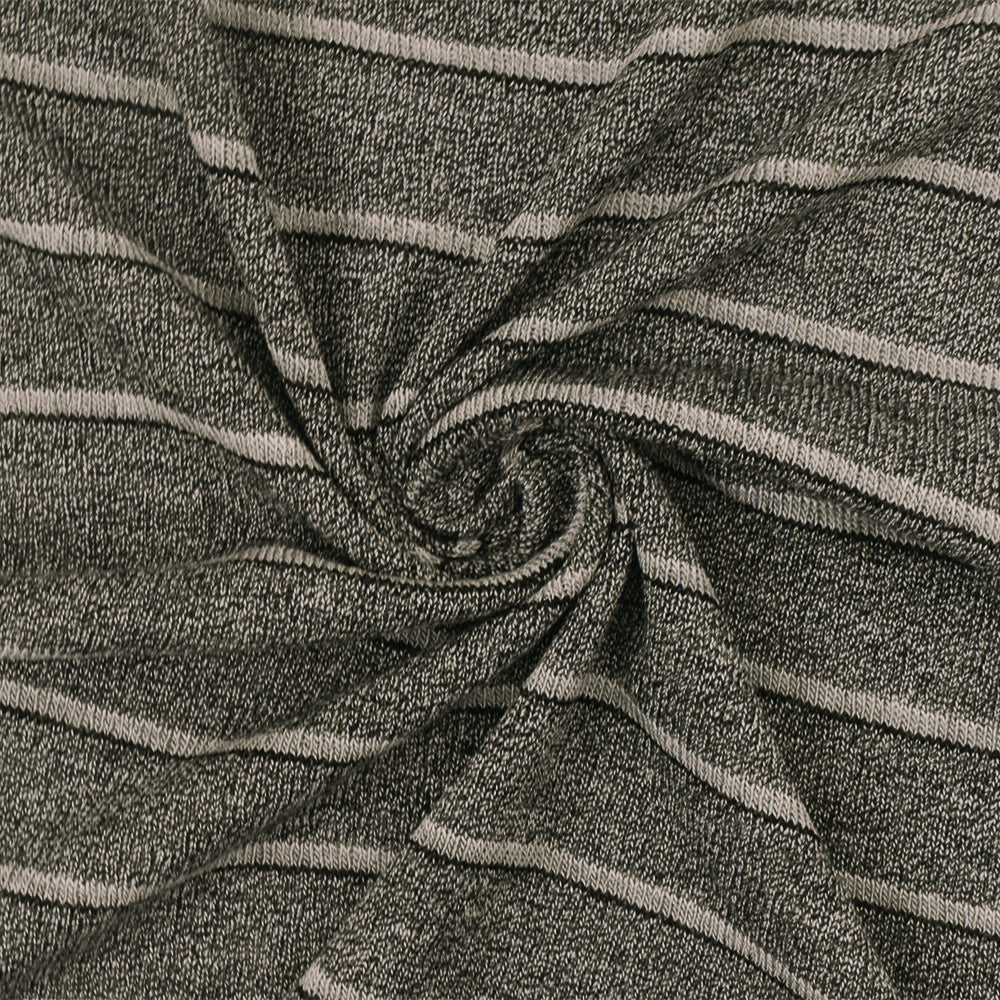 1 Yard Light Gray & Black Stripe Knit Semi Sheer Jersey with Matte Finish , 55 Inches Wide