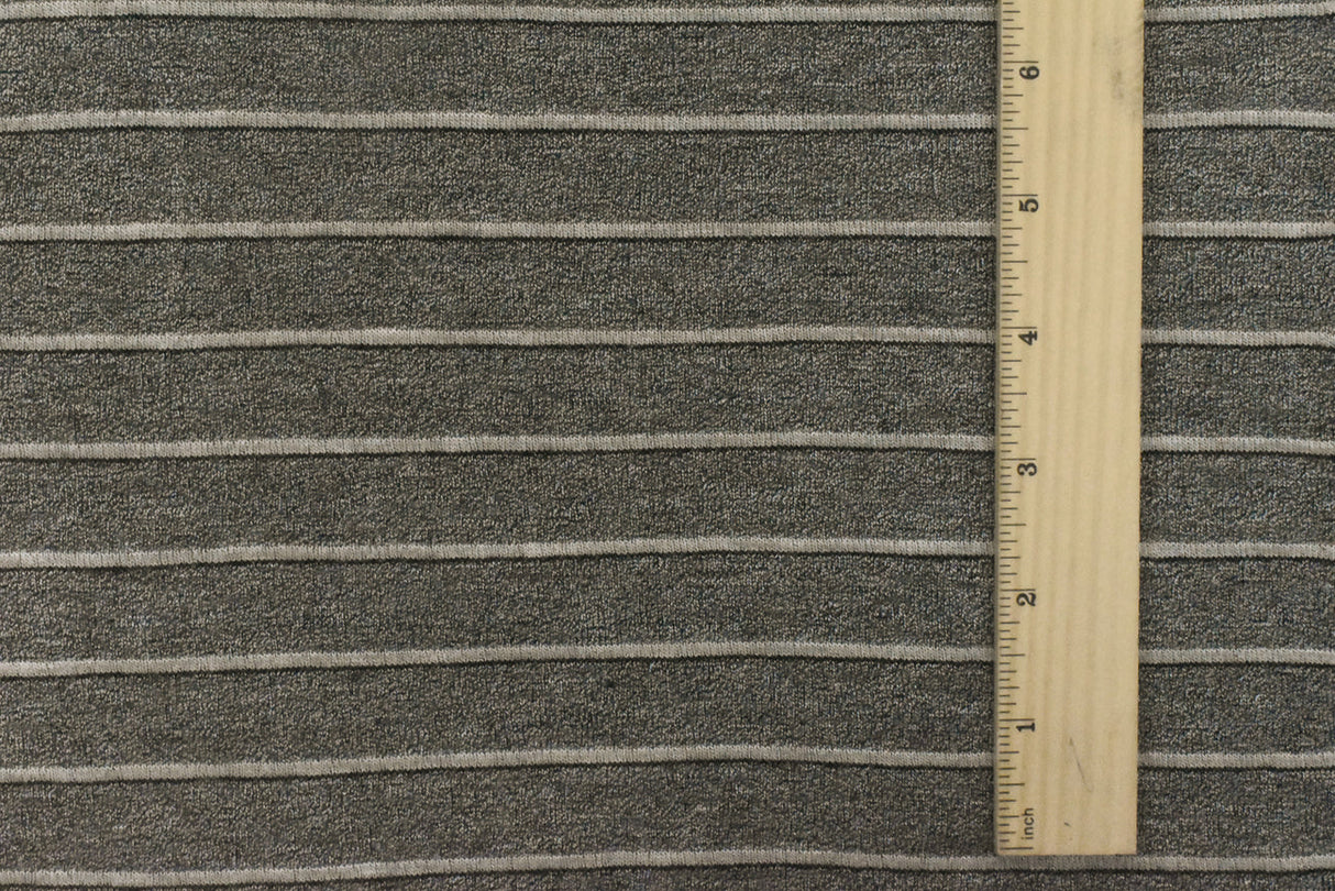 1 Yard Light Gray & Black Stripe Knit Semi Sheer Jersey with Matte Finish , 55 Inches Wide