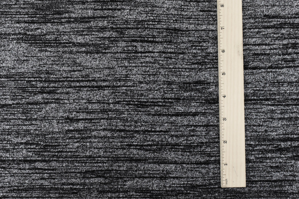 1 Yard Black & Gray Textured Slub Stretch Jersey Soft Matte Knit for Blouses & Activewear , 56 Inches Wide