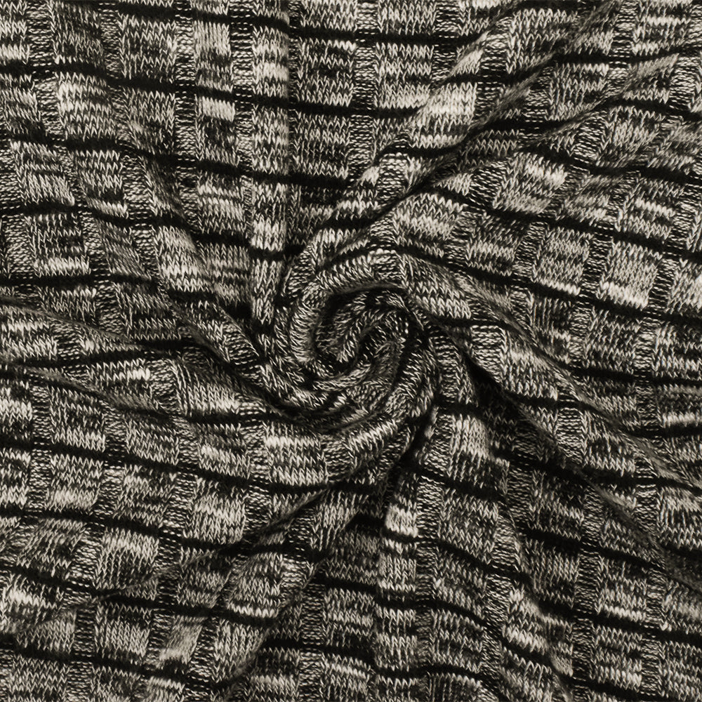 1 Yard Black & White Rib Knit Matte Poly Spandex Lightweight, Opaque 58" Wide