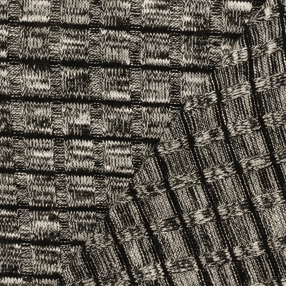 1 Yard Black & White Rib Knit Matte Poly Spandex Lightweight, Opaque 58" Wide