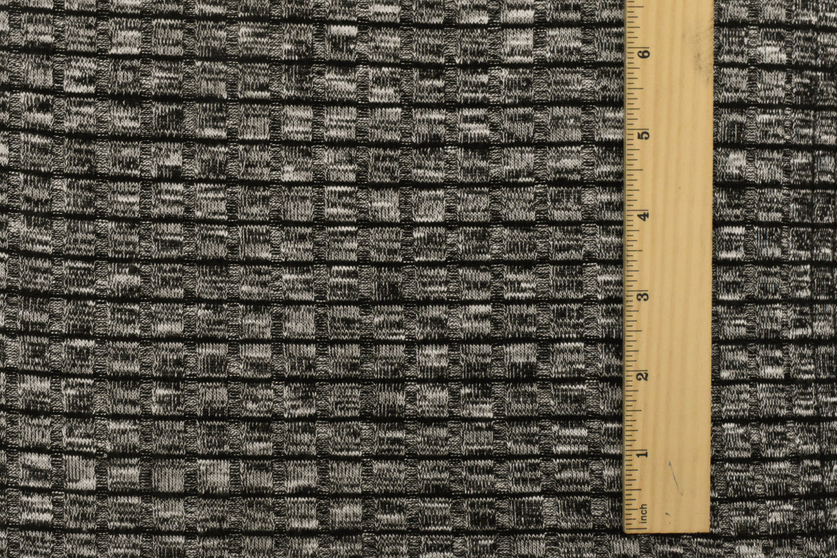 1 Yard Black & White Rib Knit Matte Poly Spandex Lightweight, Opaque 58" Wide