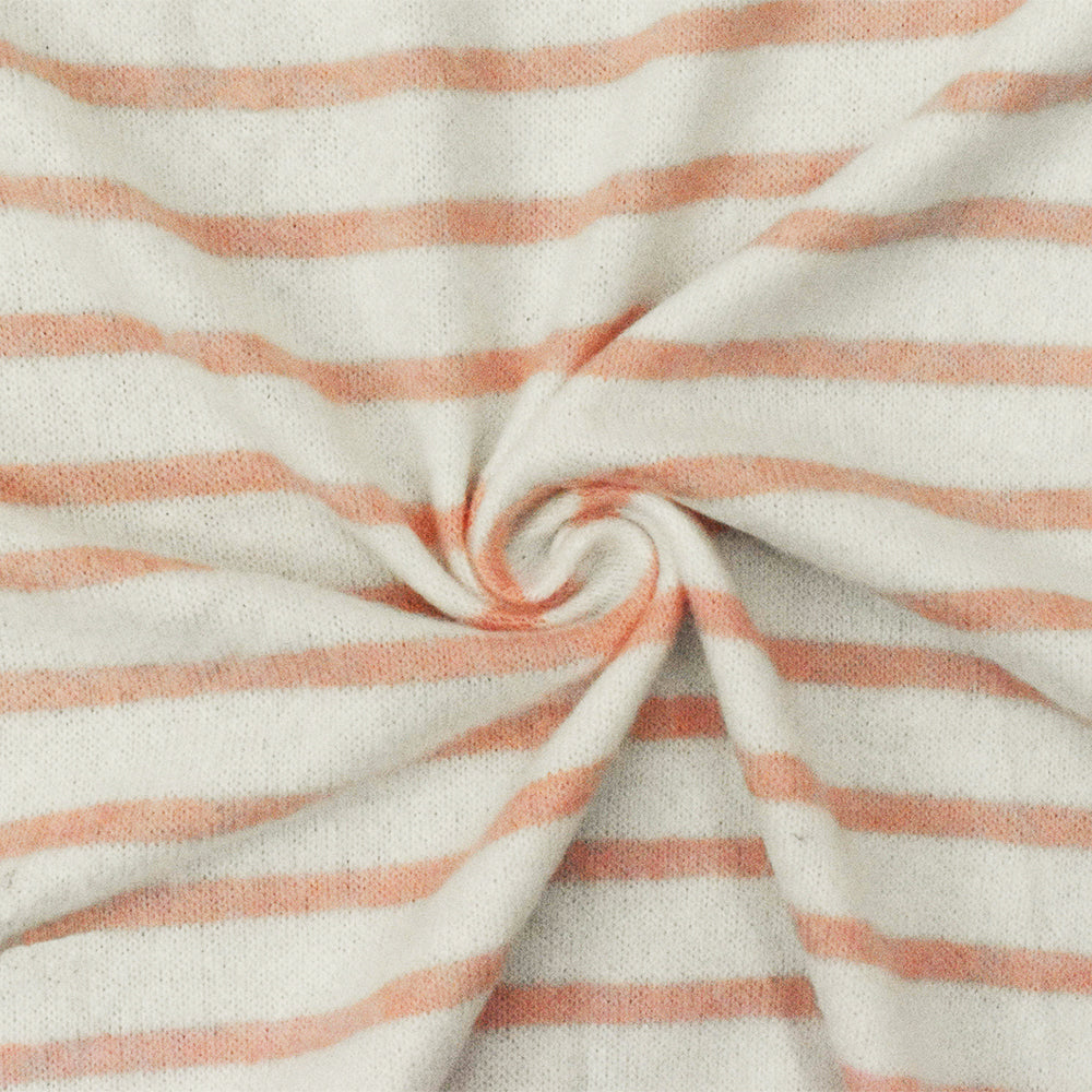 1 Yard Lovely Peach & White Striped Stretch Brushed Jersey Knit Fabric, 56" Wide