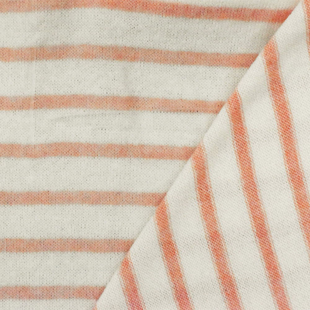 1 Yard Lovely Peach & White Striped Stretch Brushed Jersey Knit Fabric, 56" Wide