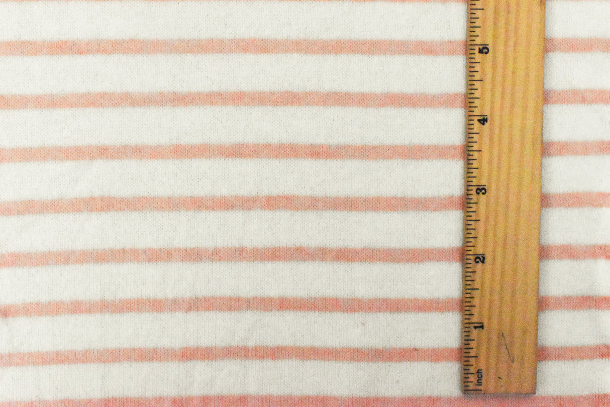 1 Yard Lovely Peach & White Striped Stretch Brushed Jersey Knit Fabric, 56" Wide