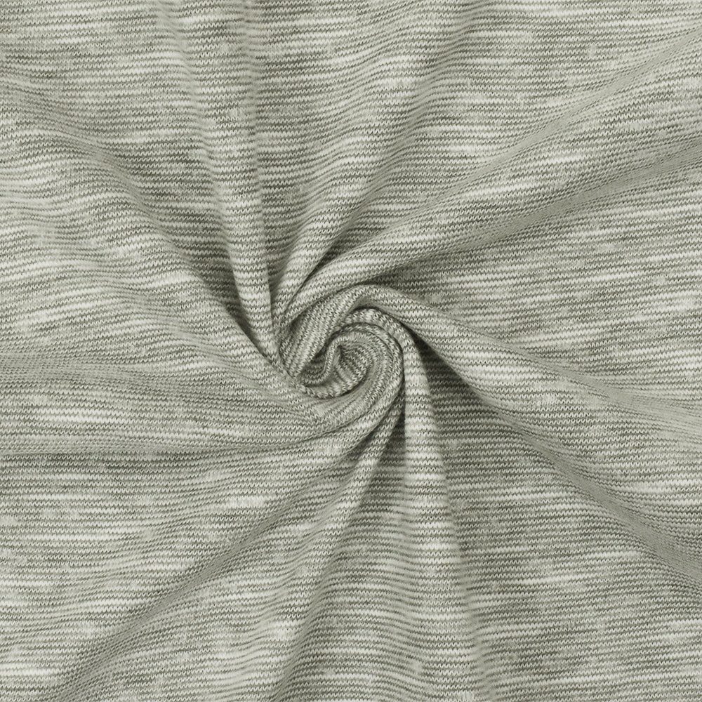 1 Yard Fog Gray & White Slub Striped Jersey Knit Matte Opaque Fabric for Blouses, 58 Inches