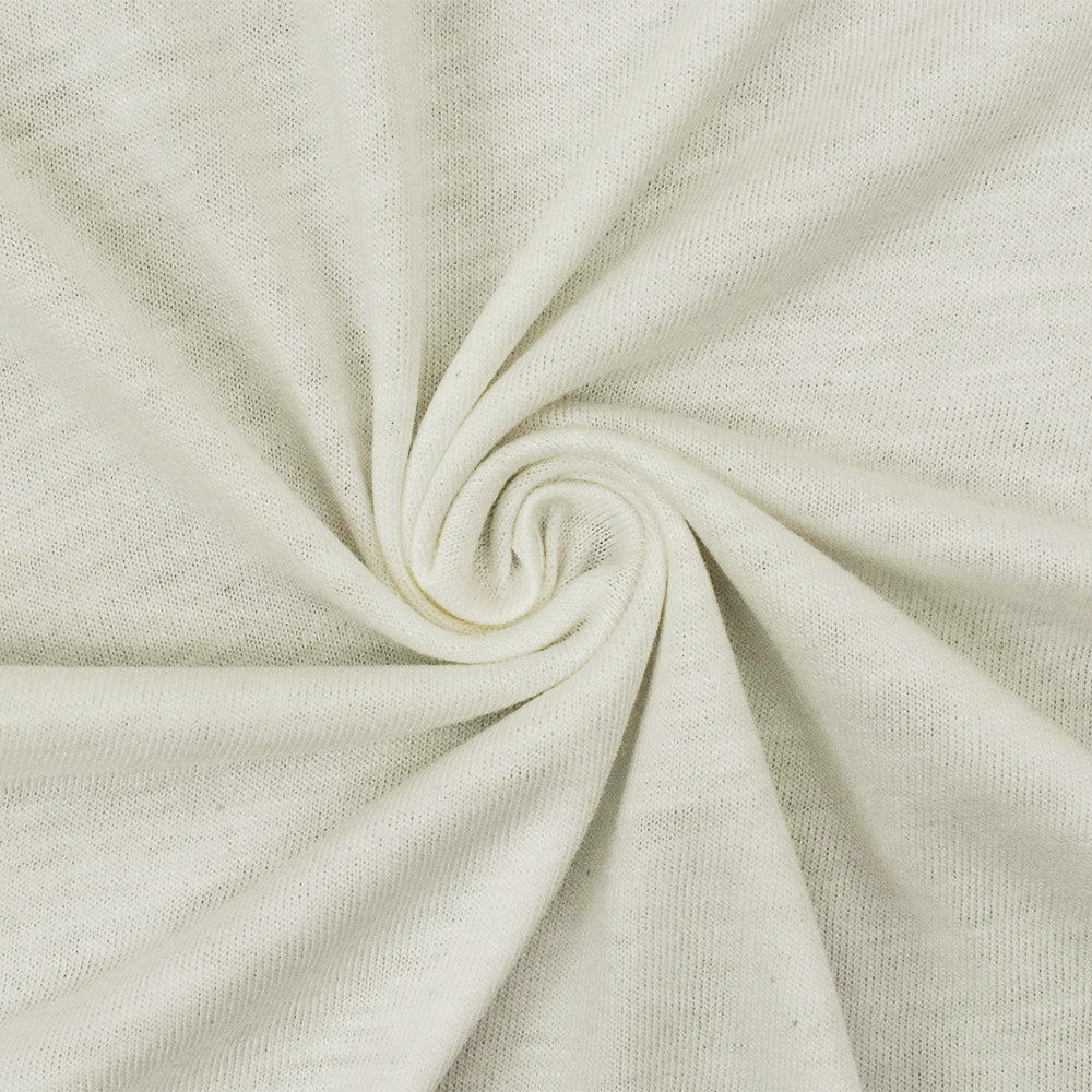 1 Yard Rice White Stretch Poly Jersey Knit Matte Slub Texture for Apparel, 61" Wide