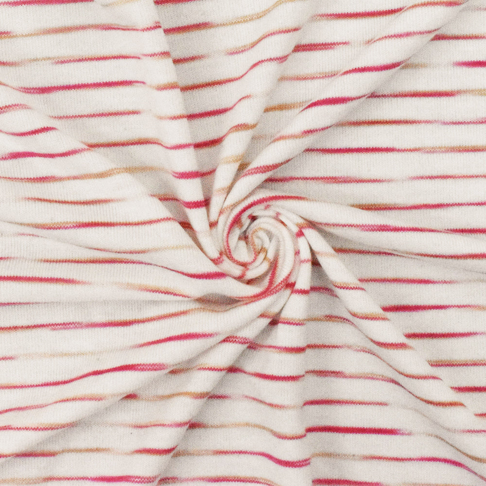 1 Yard Doll Pink White Beige Stripe Stretch Rayon Jersey Knit Fabric 58 Inches