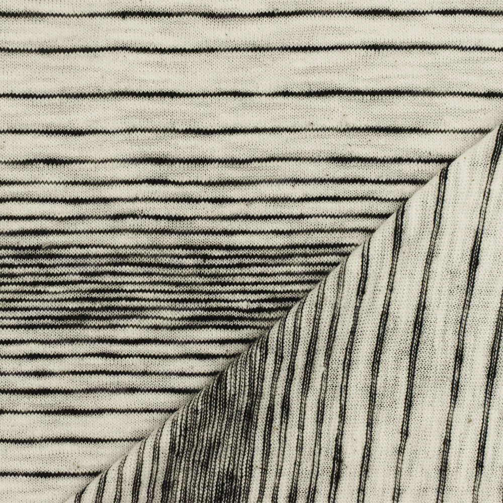 1 Yard Antique Black Ivory Stripe Cotton Stretch Jersey Knit Fabric 60 Inches