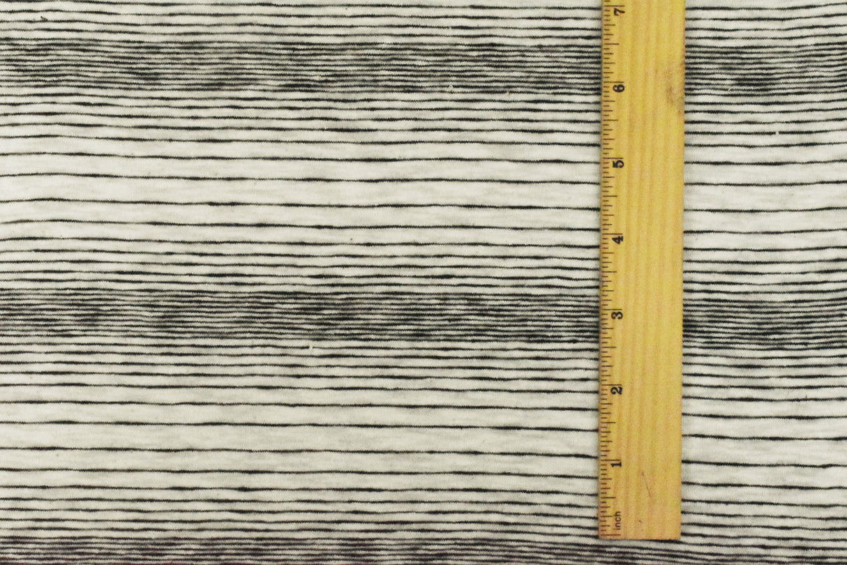 1 Yard Antique Black Ivory Stripe Cotton Stretch Jersey Knit Fabric 60 Inches