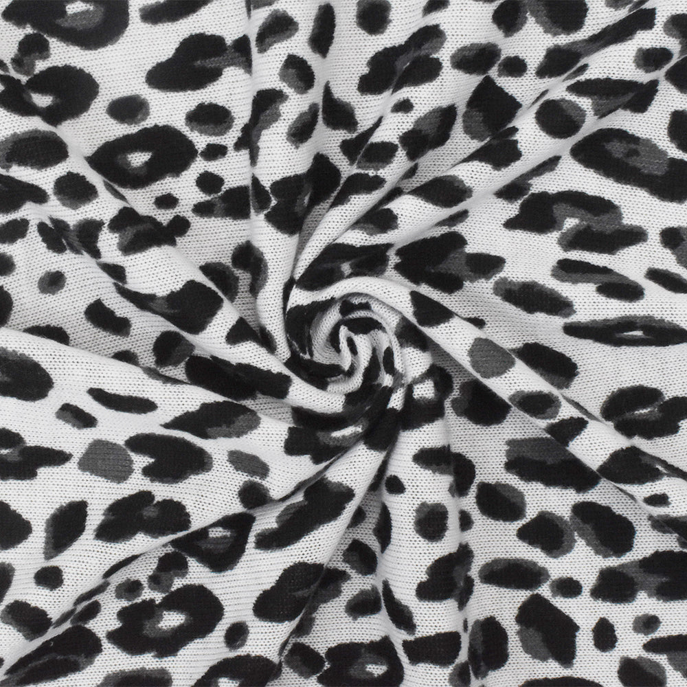 1 Yard Simple Black White Gray Cheetah Print Stretch Poly Jersey Knit Fabric 60 Inches