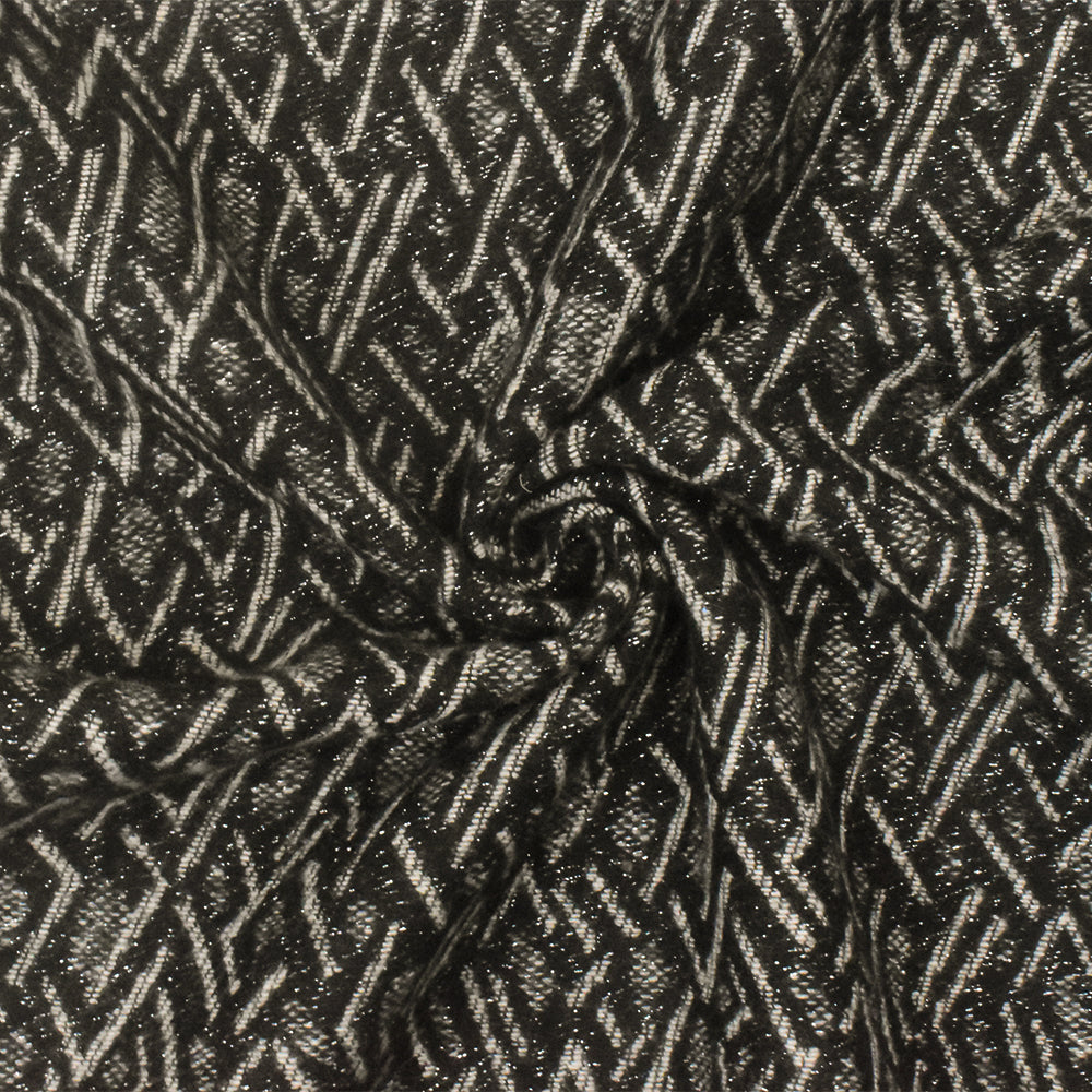 1 Yard Black Beige Silver Abstract Diamond Damask Woven Fabric Apparel Jackets 58 Inches Width