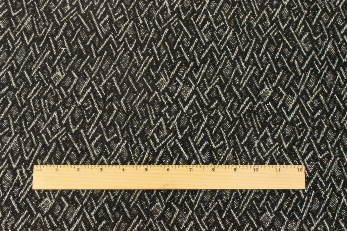 1 Yard Black Beige Silver Abstract Diamond Damask Woven Fabric Apparel Jackets 58 Inches Width