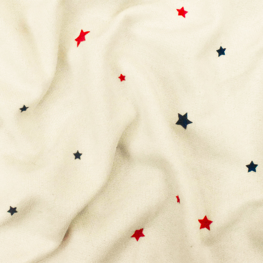 1 Yard Vintage Ivory Star Print Cotton French Terry Knit Fabric Soft Stretch 58 Inches Wide