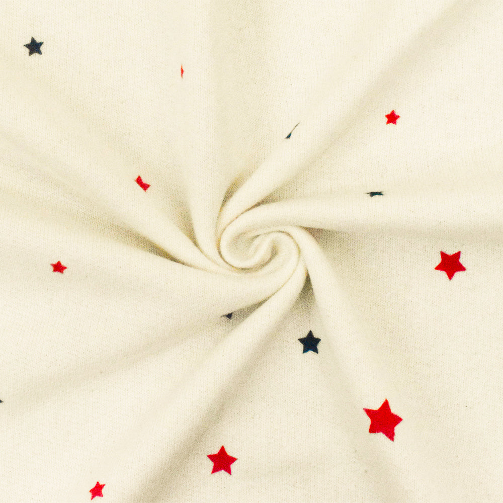 1 Yard Vintage Ivory Star Print Cotton French Terry Knit Fabric Soft Stretch 58 Inches Wide