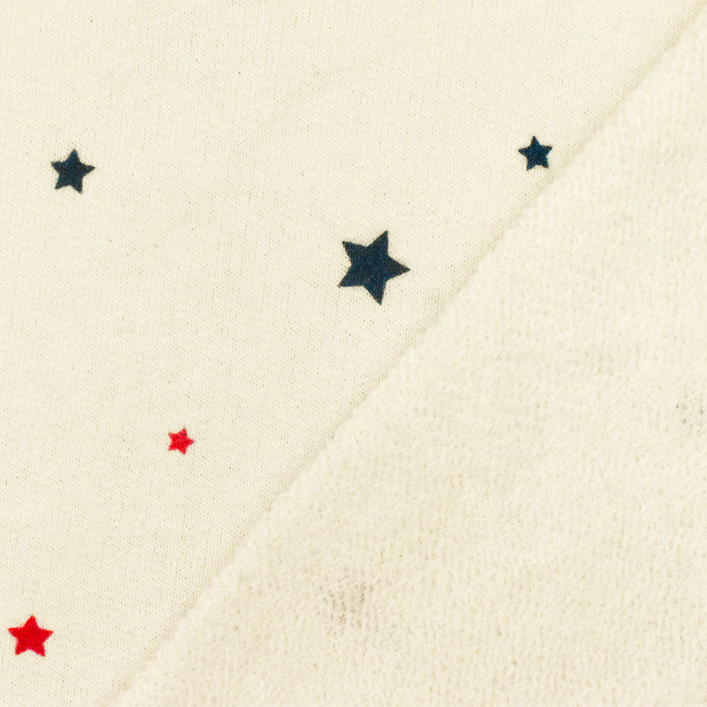 1 Yard Vintage Ivory Star Print Cotton French Terry Knit Fabric Soft Stretch 58 Inches Wide